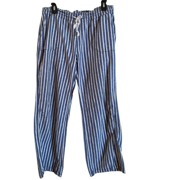 Style Me Navy Blue and White Striped Wide Leg Comfy Casual Pants in Size L - Picture 1 of 4
